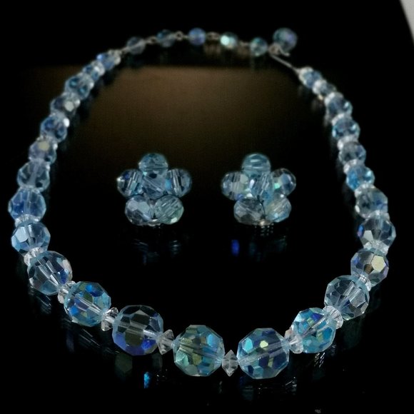 Vintage Coro AB Crystal Bead Necklace and Clip on Earrings - Picture 2 of 5